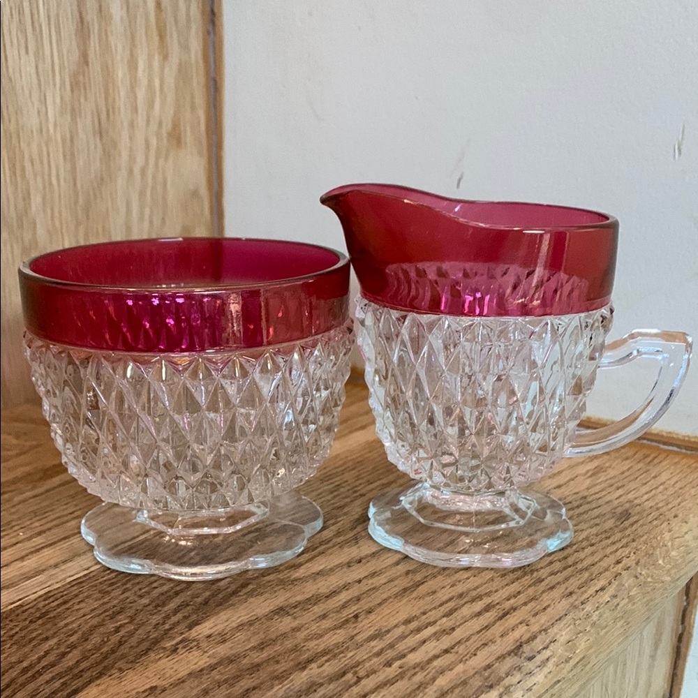 Vintage Ruby Red Indiana Glass Creamer and Sugar Set